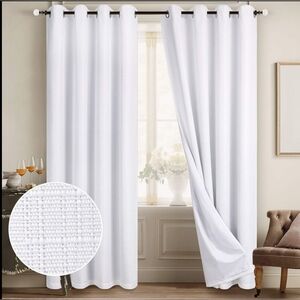 Blackout White Curtains Linen Curtains for Bedroom‎ Grommet Thermal 52Wx84L